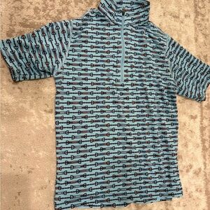 Blue Patterned Half-Zip Shirt